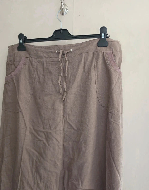 Damart Beige Linen Blend Knee Length Drawstring Skirt Size 20