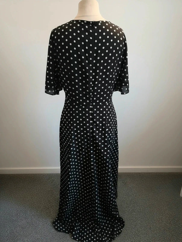 Emery Rose Black & White Polka Dot Asymmetric Dress –  L (Size 12)