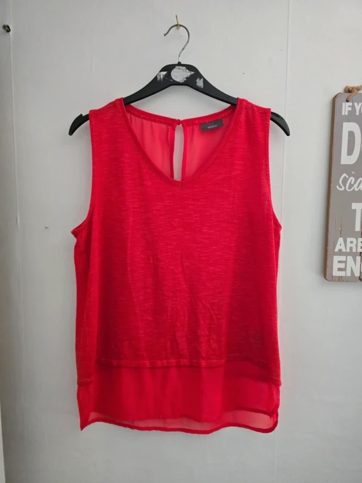 Yessica Red Sleeveless Sheer Layered Vest Top  L Size 16-18