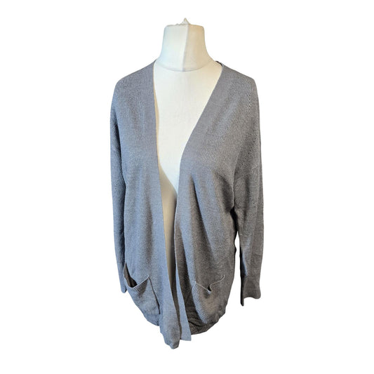Next Grey Ribbed Open-Front Cardigan  Long Sleeve  Size 12/14