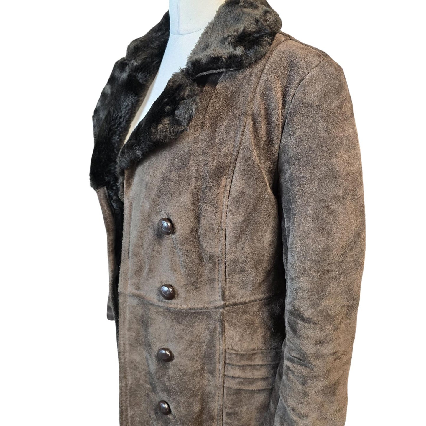 Vintage 1960s/1970s Leather & Suede Coat Brown Made in England Faux Fur Lined