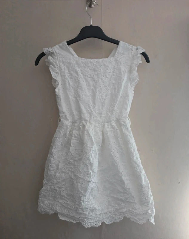 SHEIN Girls White Broderie Anglaise Frilly Summer Dress – 8 Years