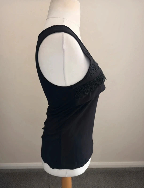 Warehouse Black Lace-Trimmed Sleeveless Vest Top Size 12