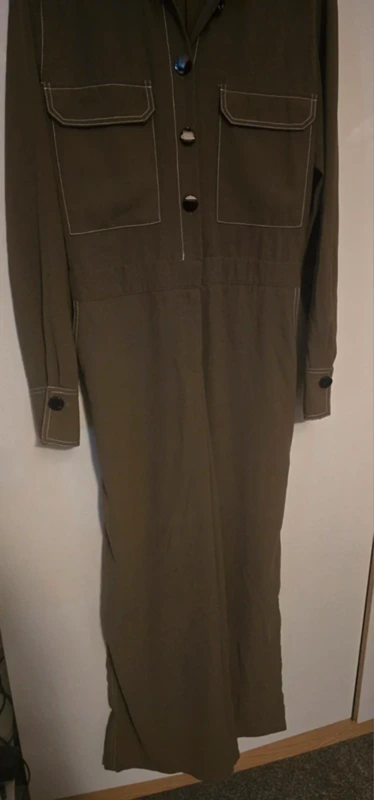 Elli White Jumpsuit Khaki Green Size 12 Utility Flared Weekend Causal