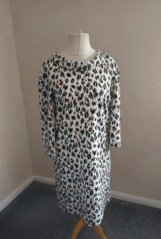 Tu Animal Print Midi Dress – UK Size 12 – White, Black & Brown – Smart Casual