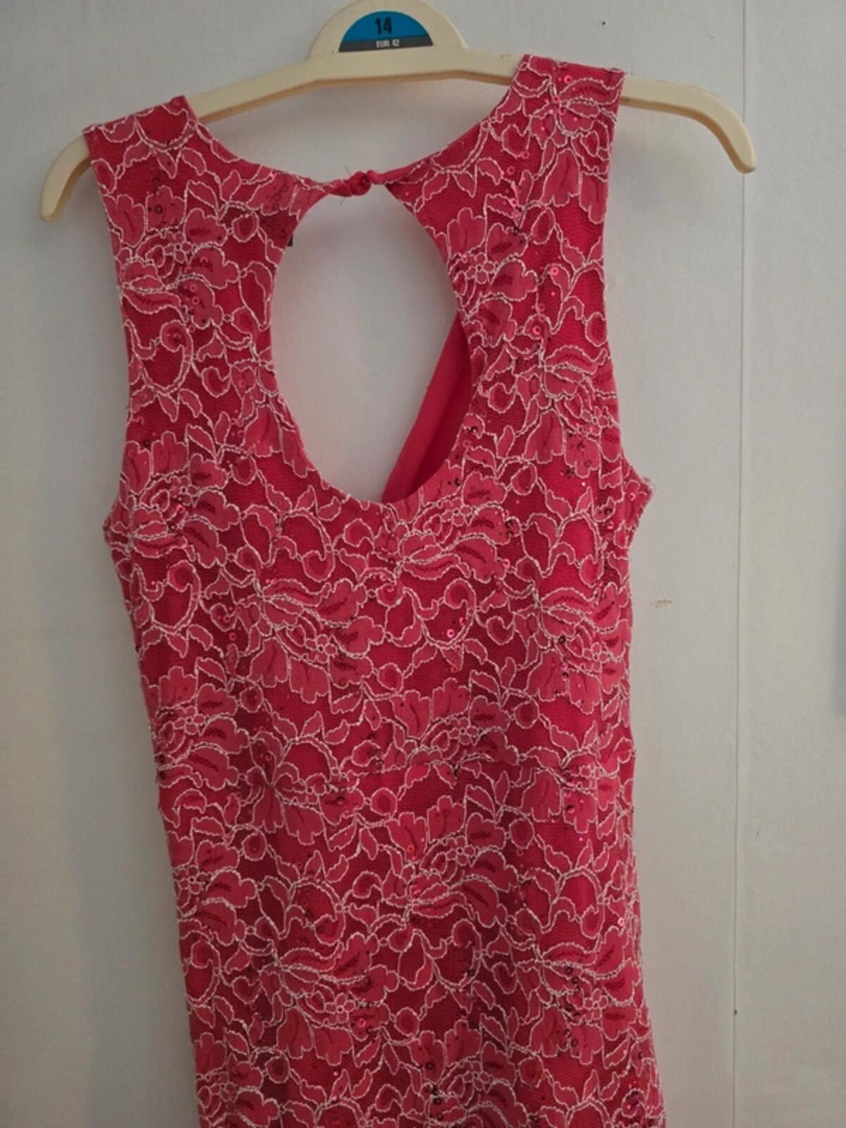 Lipsy Pink & White Sequin Lace Ruched Bodycon Dress Size 12