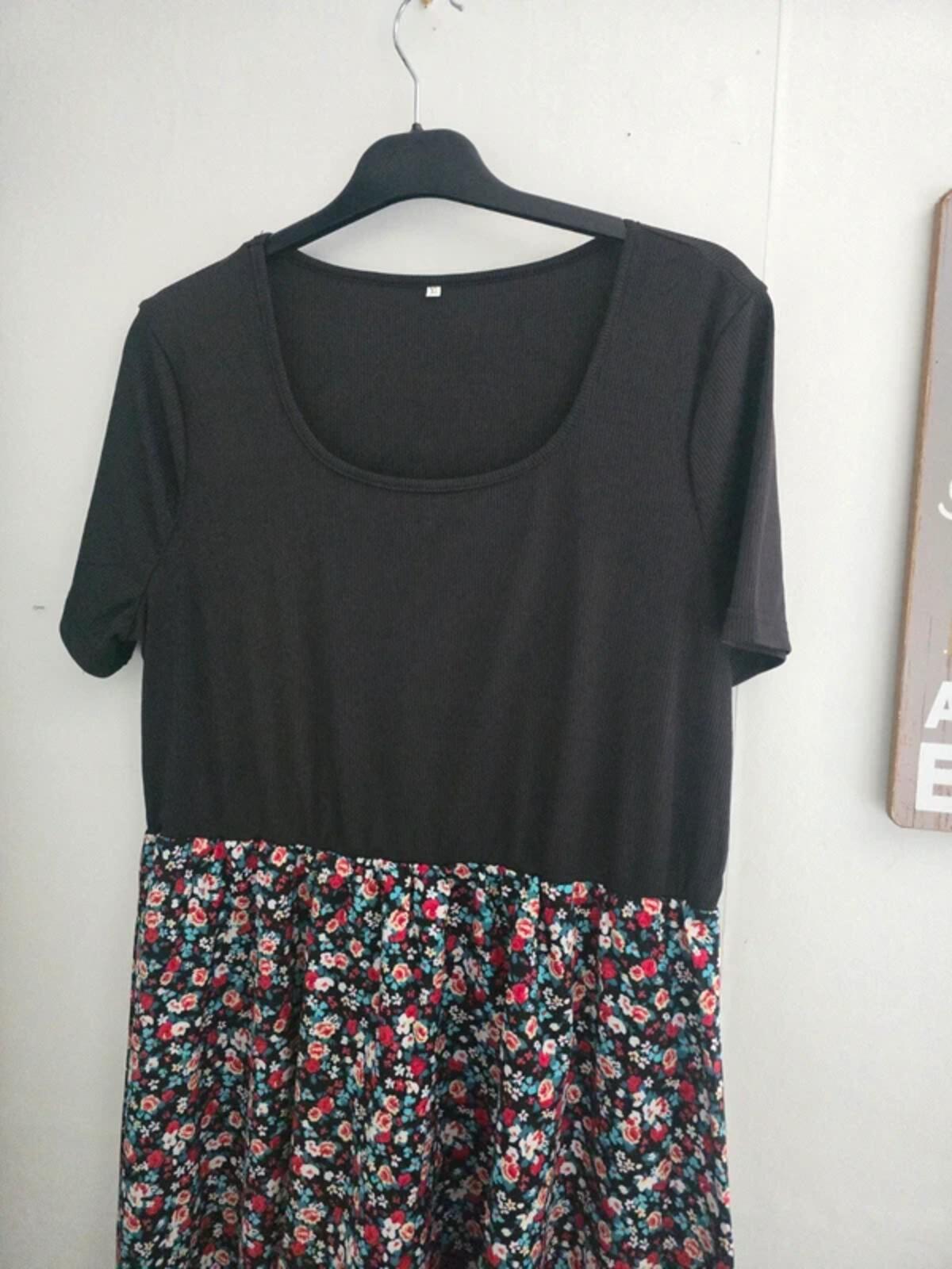 Shein Black Multicoloured Floral Flared Knee-Length Dress XL Size 16-18