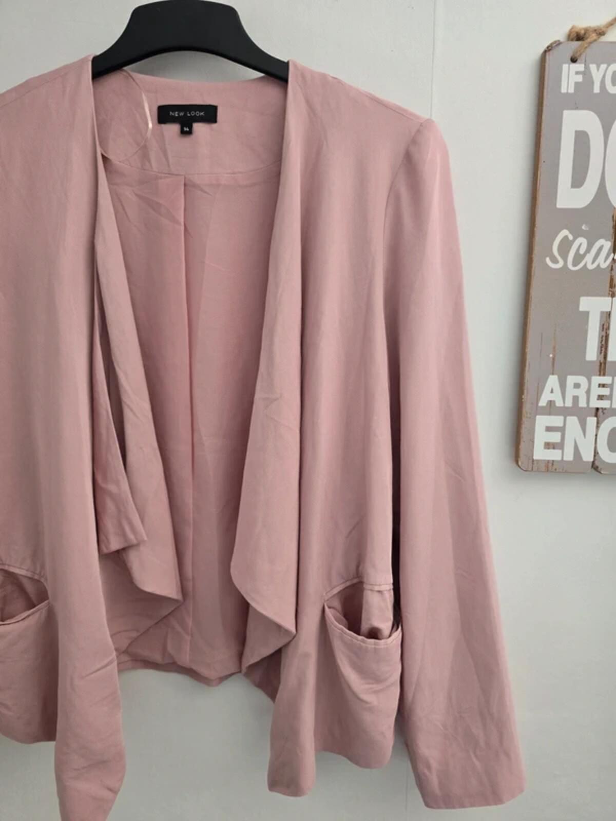 New Look Dusty Pink Draped Open Front Blazer - Size 14