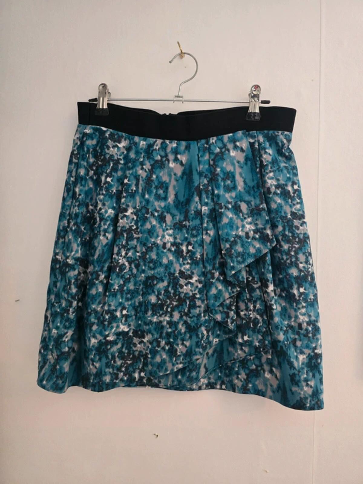 COS Blue & Grey Abstract Print Wrap Frill Mini Skirt Size 8