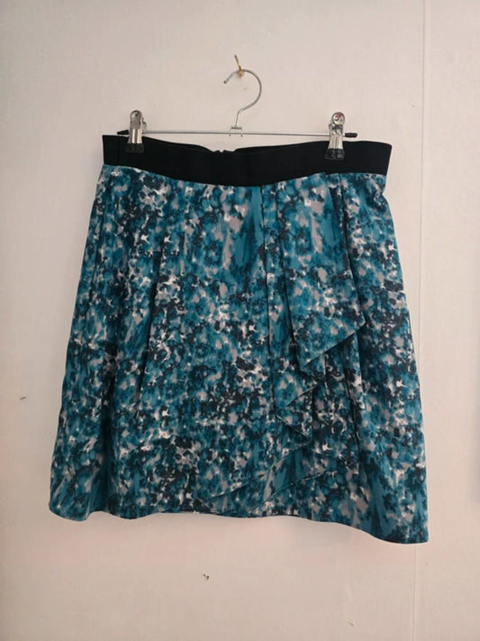 COS Blue & Grey Abstract Print Wrap Frill Mini Skirt Size 8
