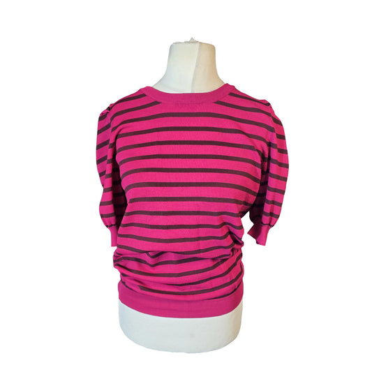Next Pink & Brown Striped Short Sleeve Jumper – Size 16 – Soft Knit Top