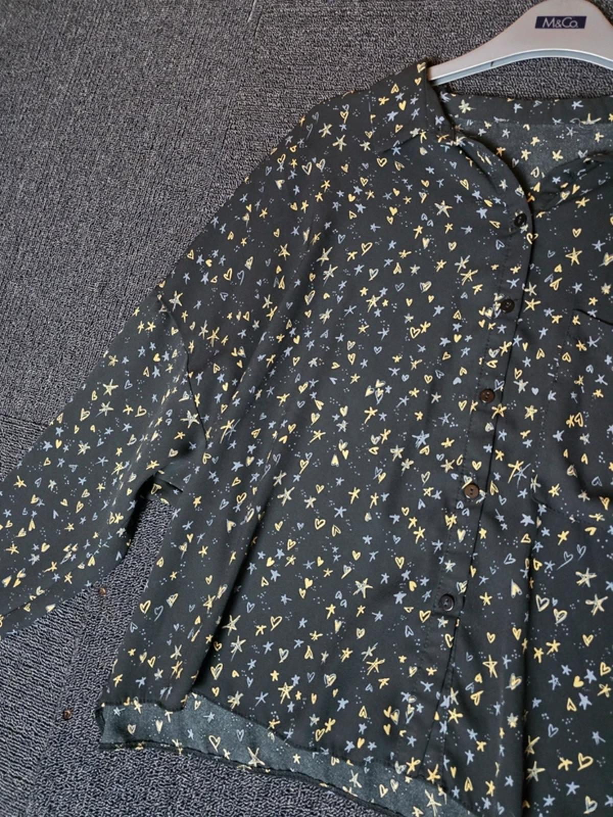 Primark black star print long sleeved relaxed shirt size 16