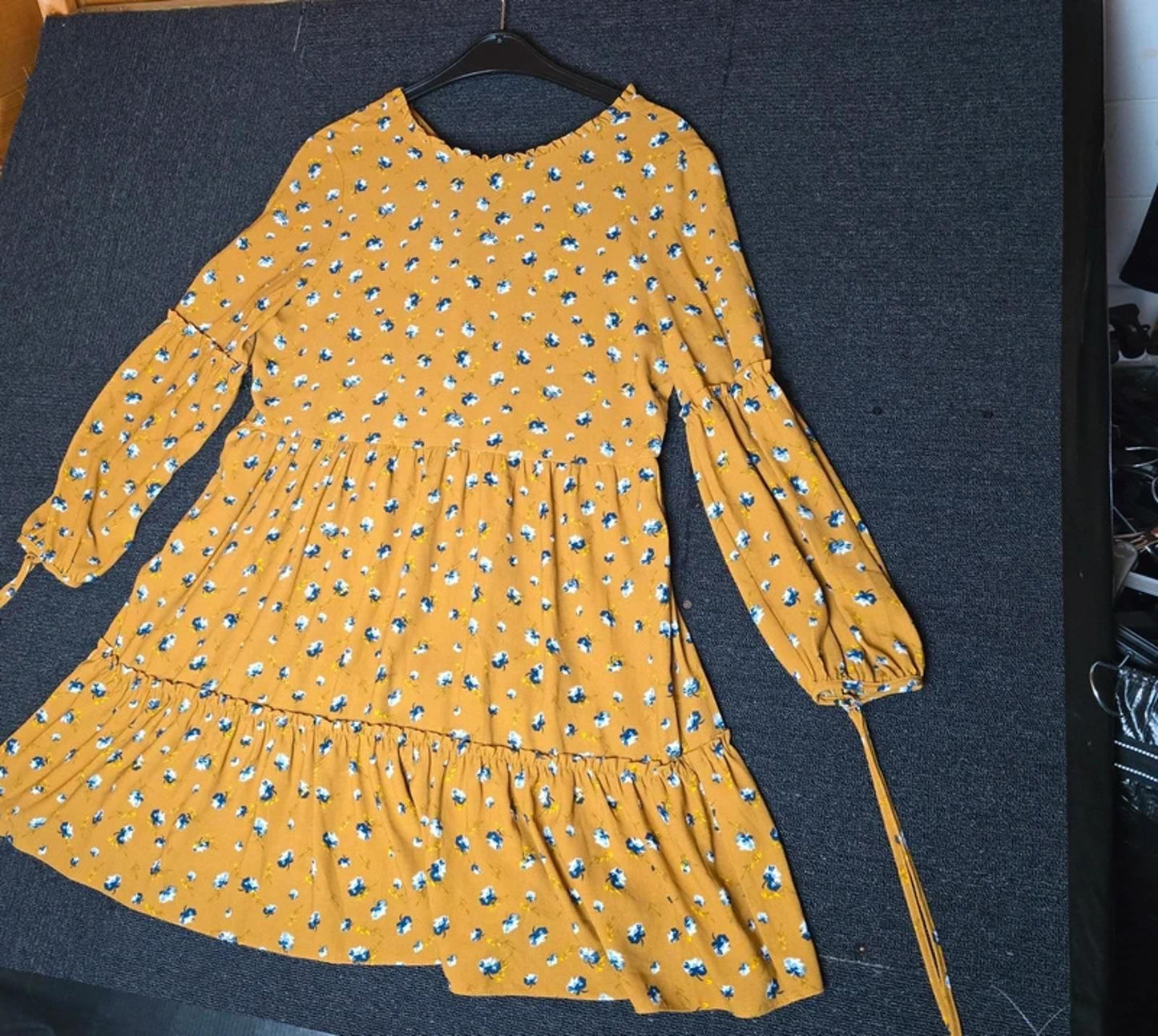 George Mustard Floral Midi Dress Size 12 Long Sleeve Floaty Style