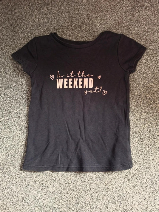 George Girls Black "Is It The Weekend Yet?" Slogan T-Shirt Age 4-5 Years