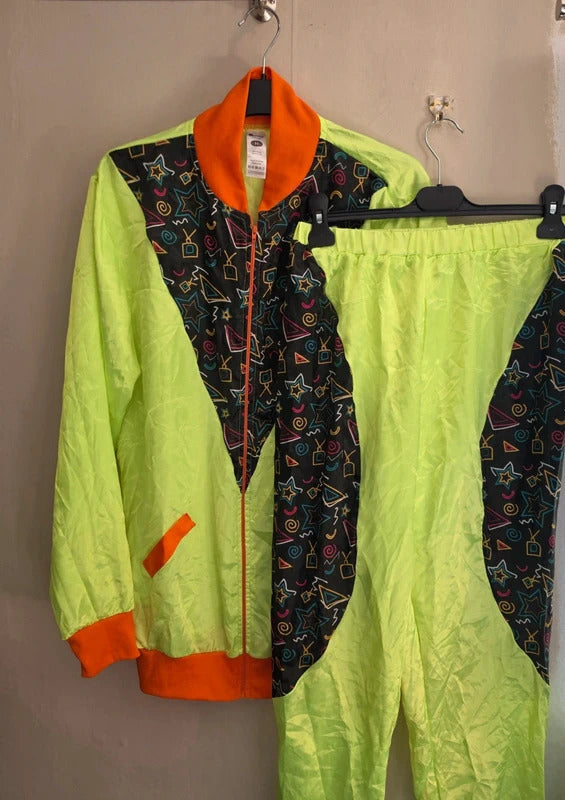 Smiffys Men's 80s Fluorescent Green Patterned Shellsuit 2-Piece Costume Cosplay