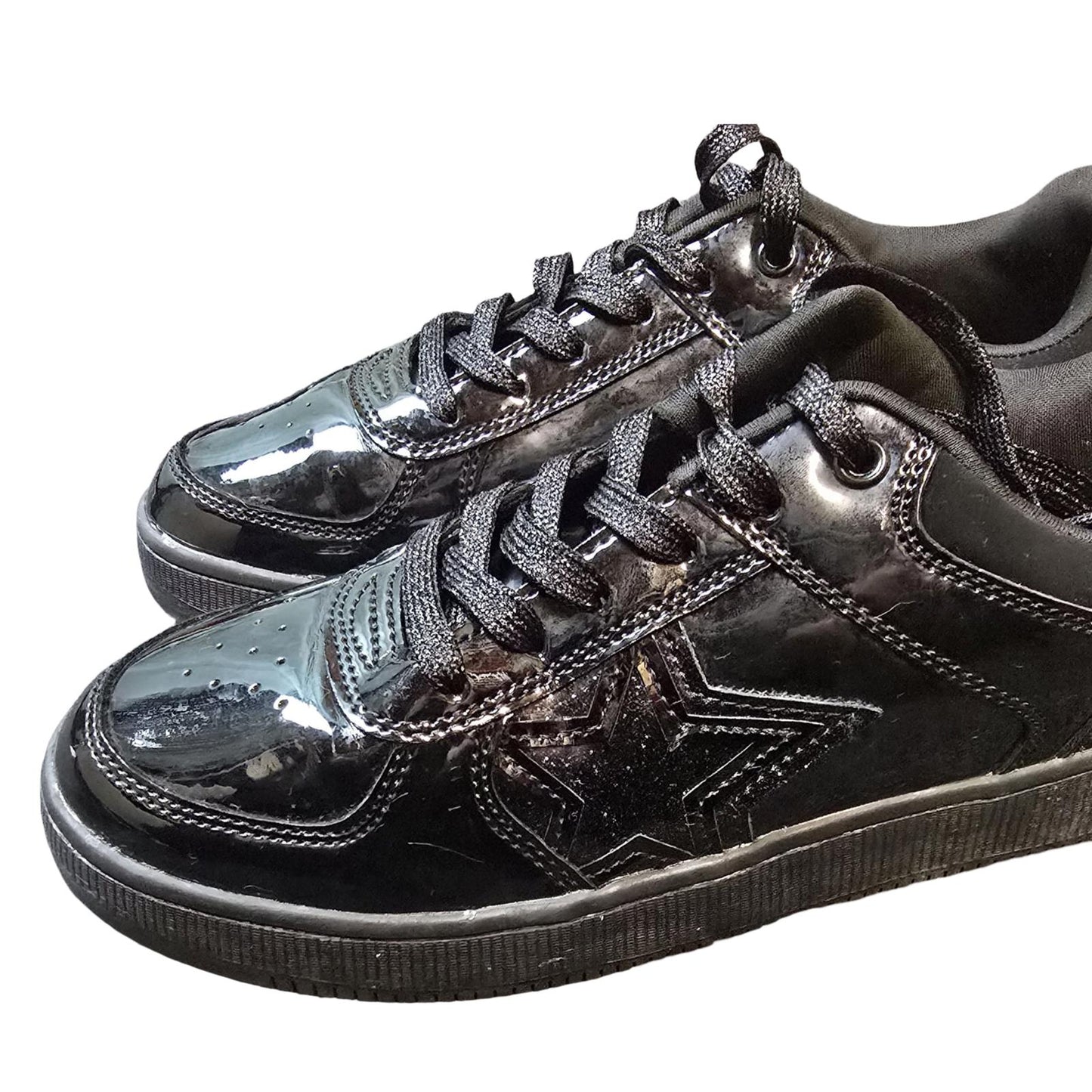 F&F Black Patent Trainers UK 5 – Glitter Laces Lace Up Ladies