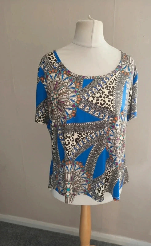 Nightingales Multicoloured Patterned Short Sleeved Stretchy T-Shirt Size 20
