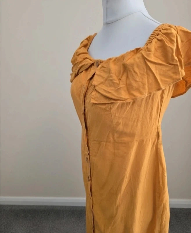 F&F Mustard Yellow Midi Dress Off Shoulder Size 12