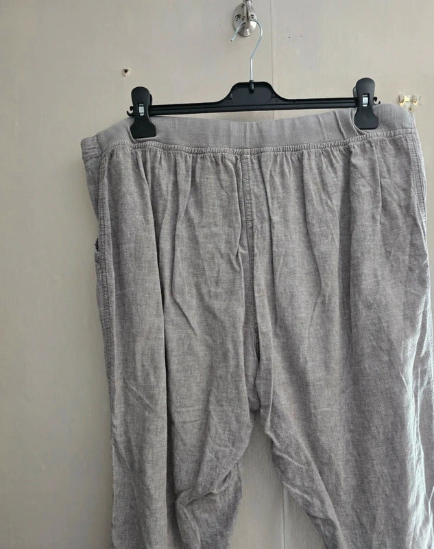 BM Casual Light Grey High Waisted Linen Blend Cropped Trousers Size 18
