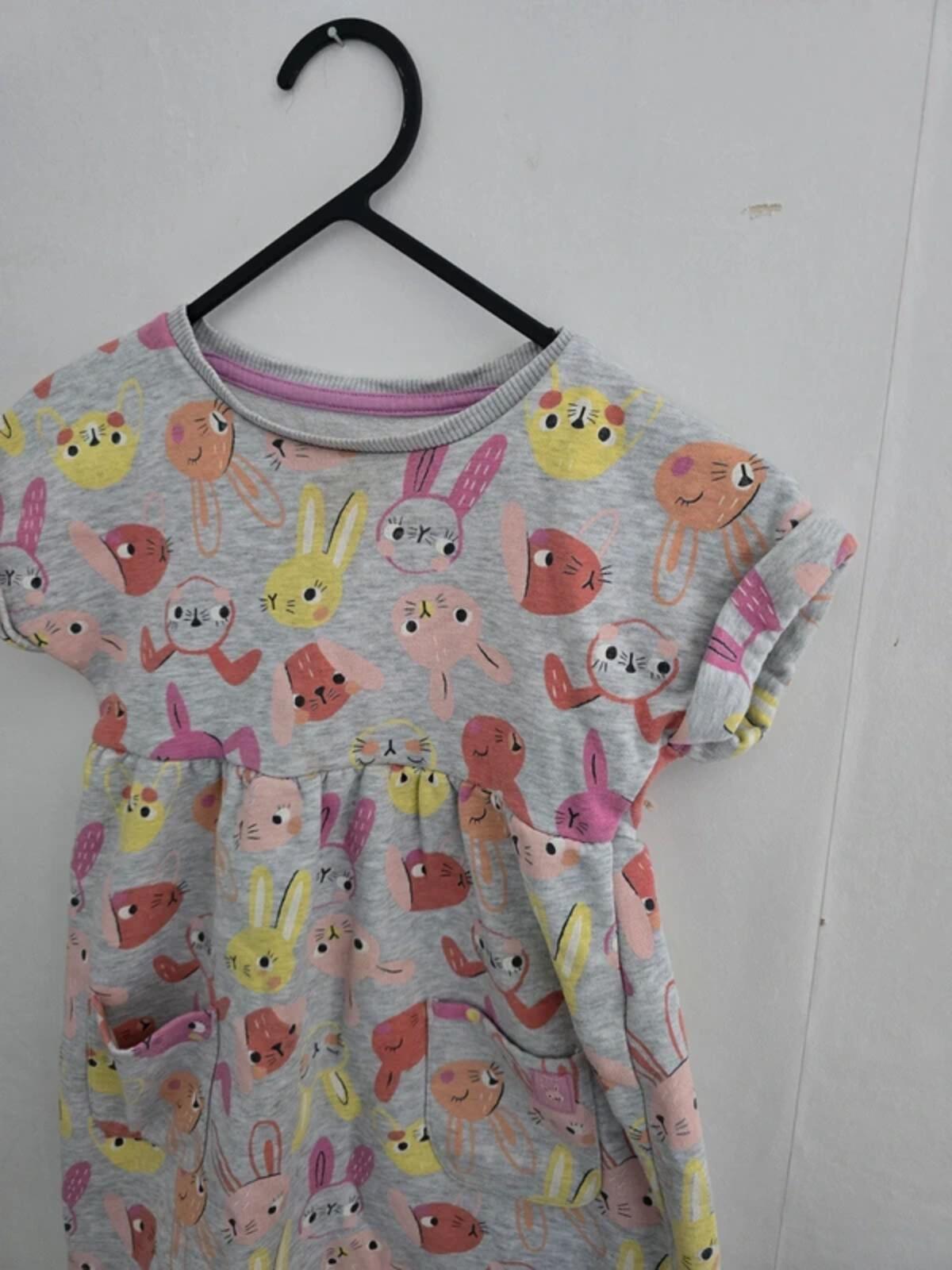 Nutmeg Girls Grey Bunny Design Short Sleeved Dress Age 3-4years