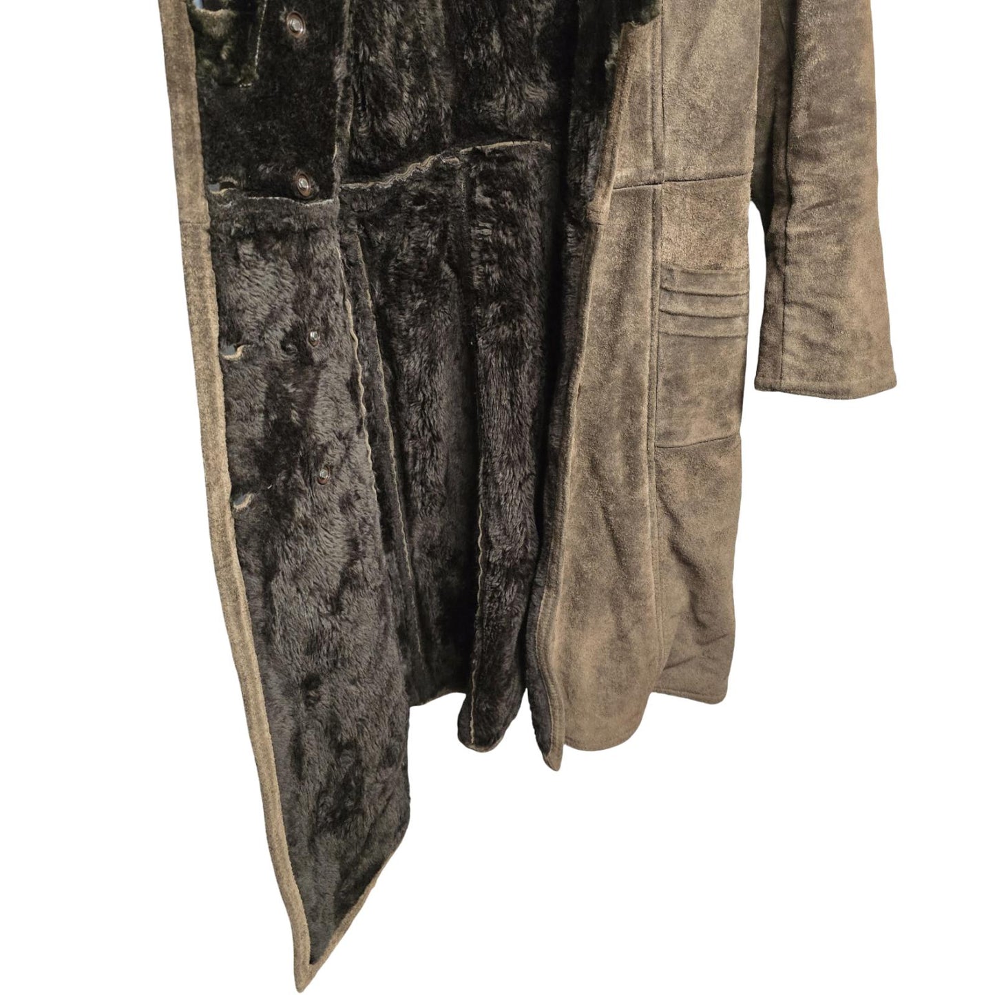 Vintage 1960s/1970s Leather & Suede Coat Brown Made in England Faux Fur Lined