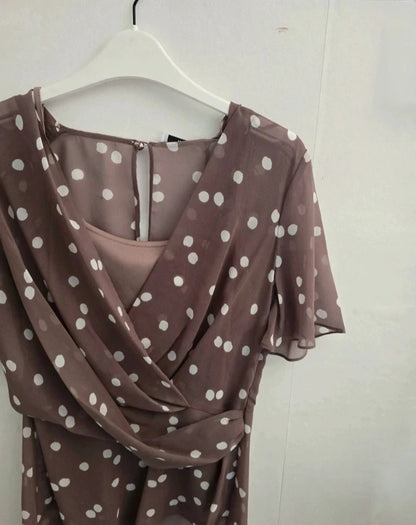 Jacques Vert Brown & White Polka Dot Chiffon Occasion Top Size 8 BNWT