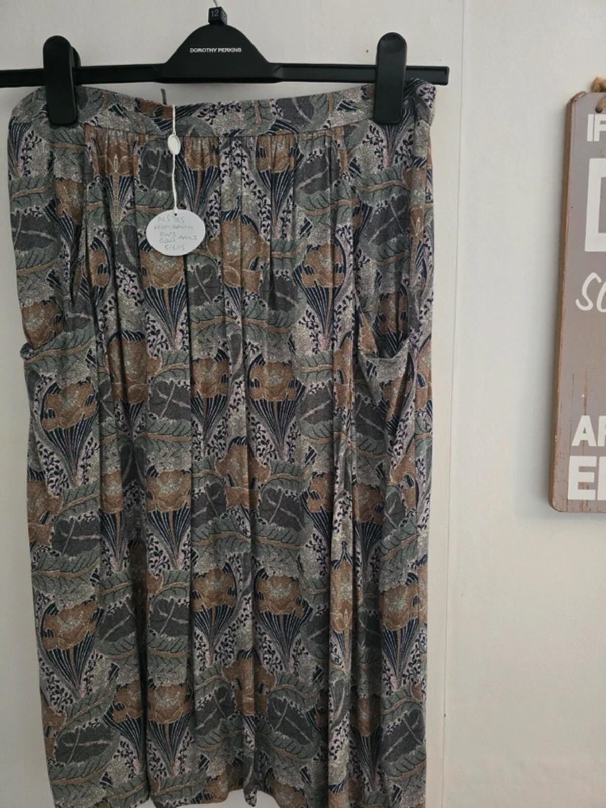Laura Ashley Green & Grey Art Nouveau Floral Lined Midi Skirt Size 12