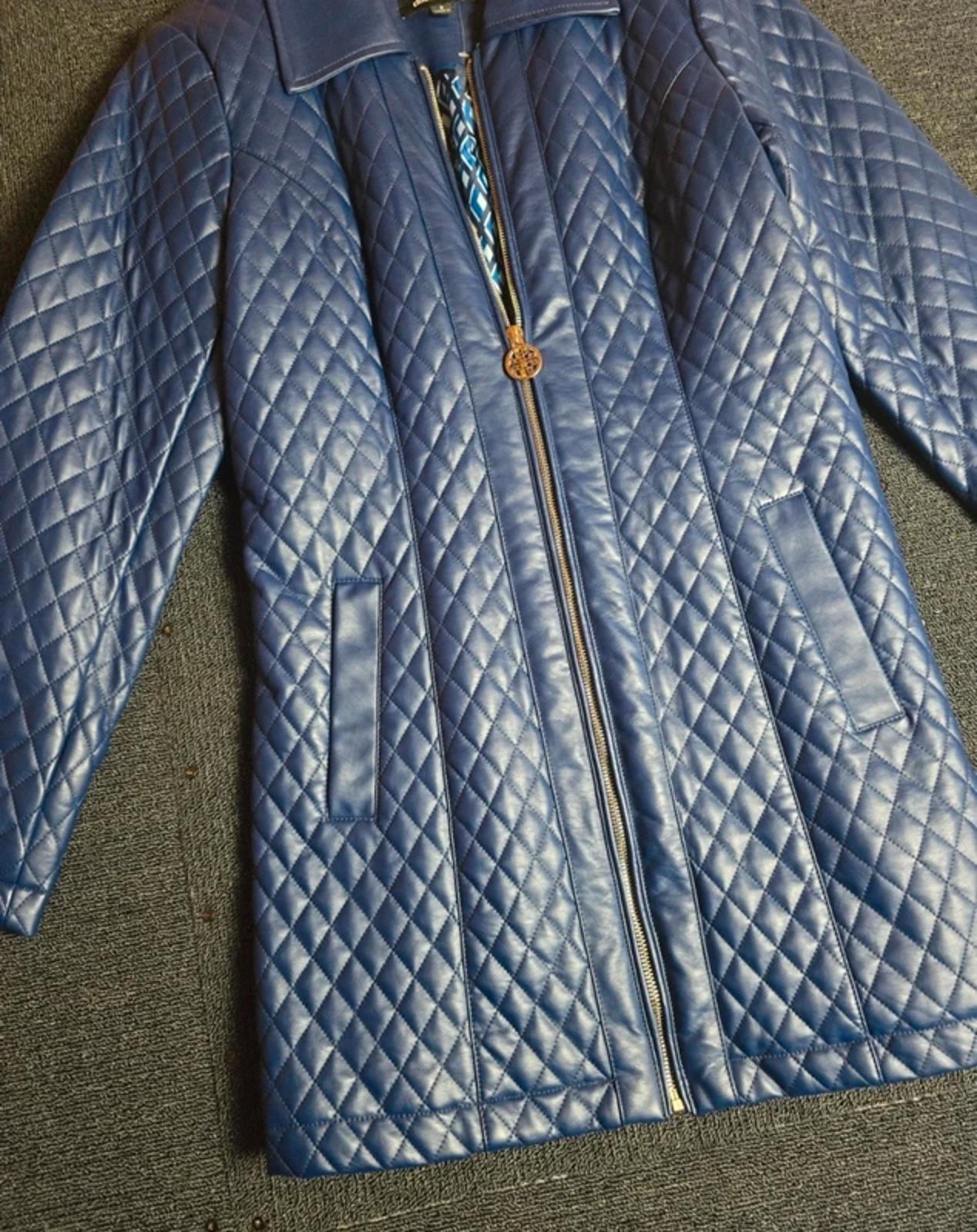 Dennis Basso blue quilted leather jacket small size 8/10