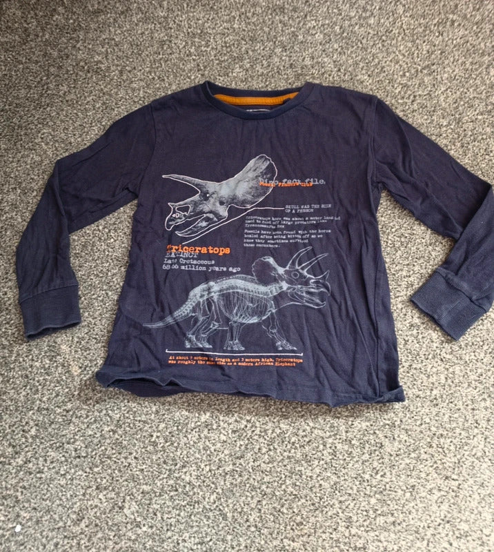 Next Boys Black Triceratops Dinosaur Fact File Long Sleeve Top Age 6 Years