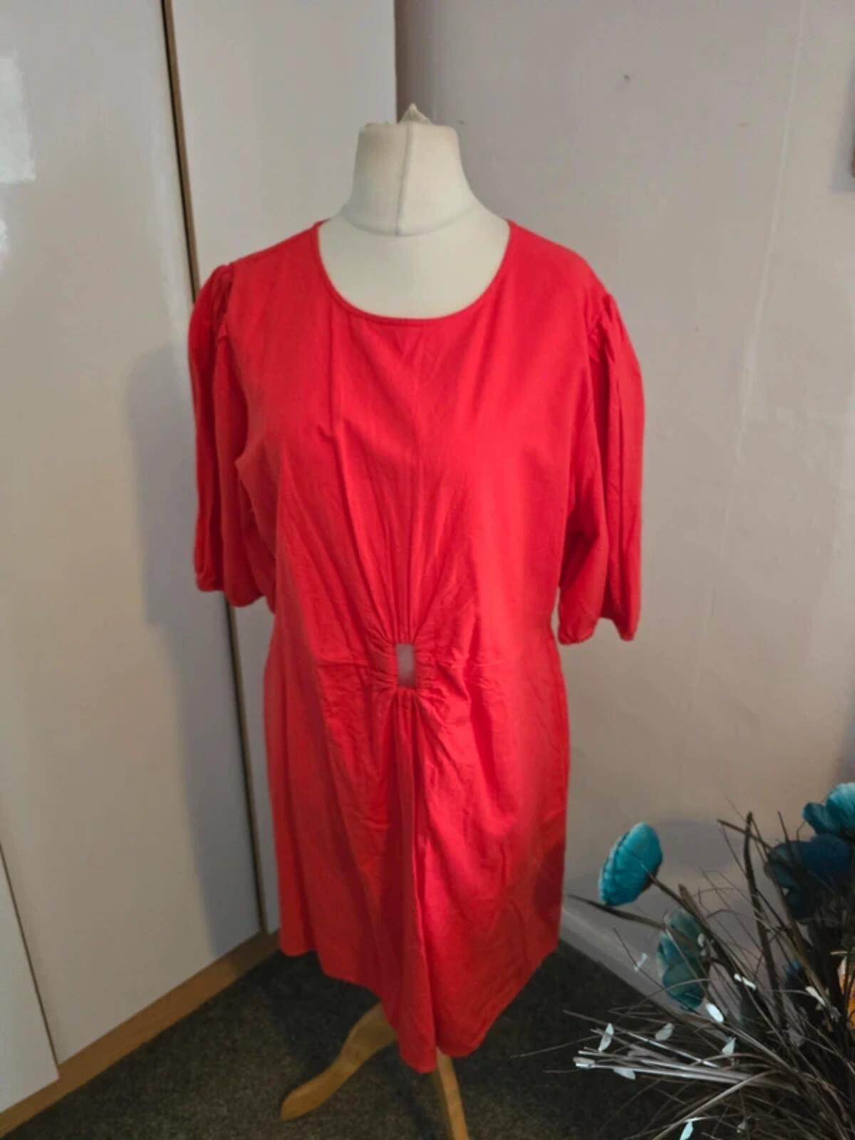 Primark Red Cotton Linen Blend Cut Out Dress Size 20 NWT