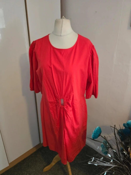 Primark Red Cotton Linen Blend Cut Out Dress Size 20 NWT