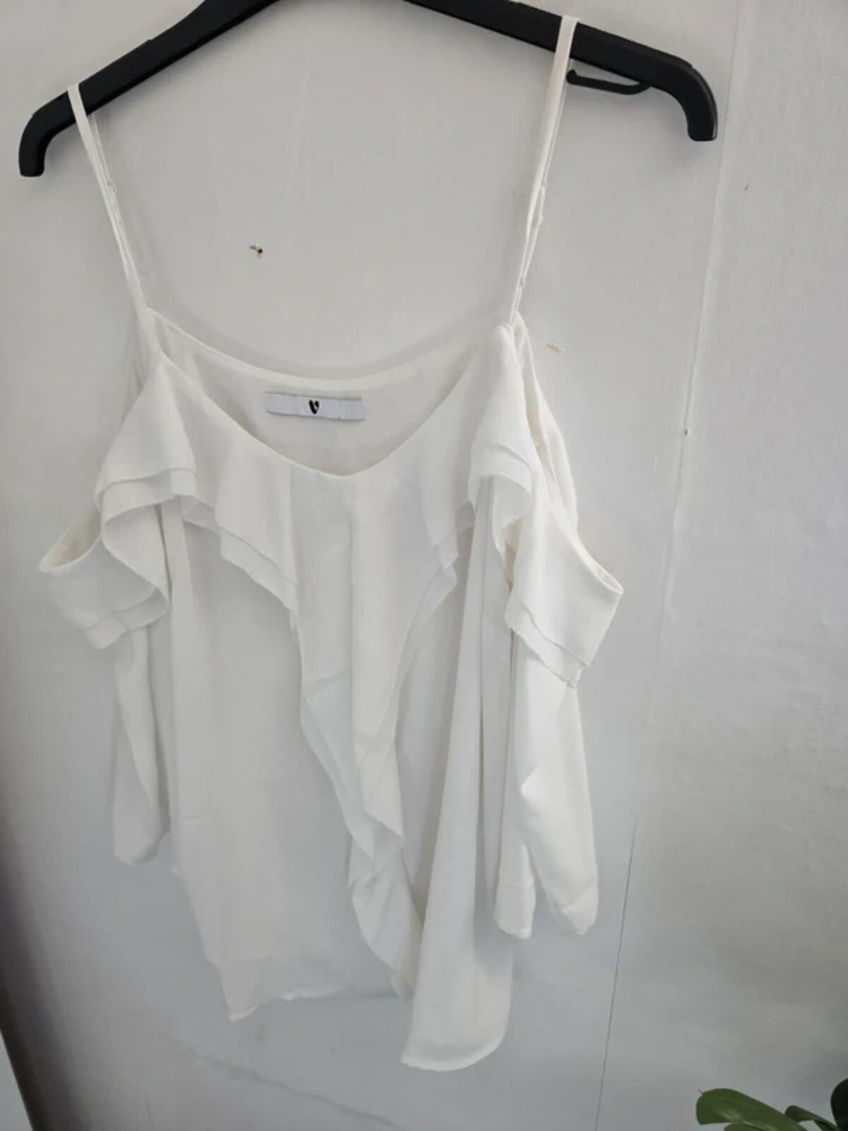 Very Ladies White Off The Shoulder Frill Top Size 14
