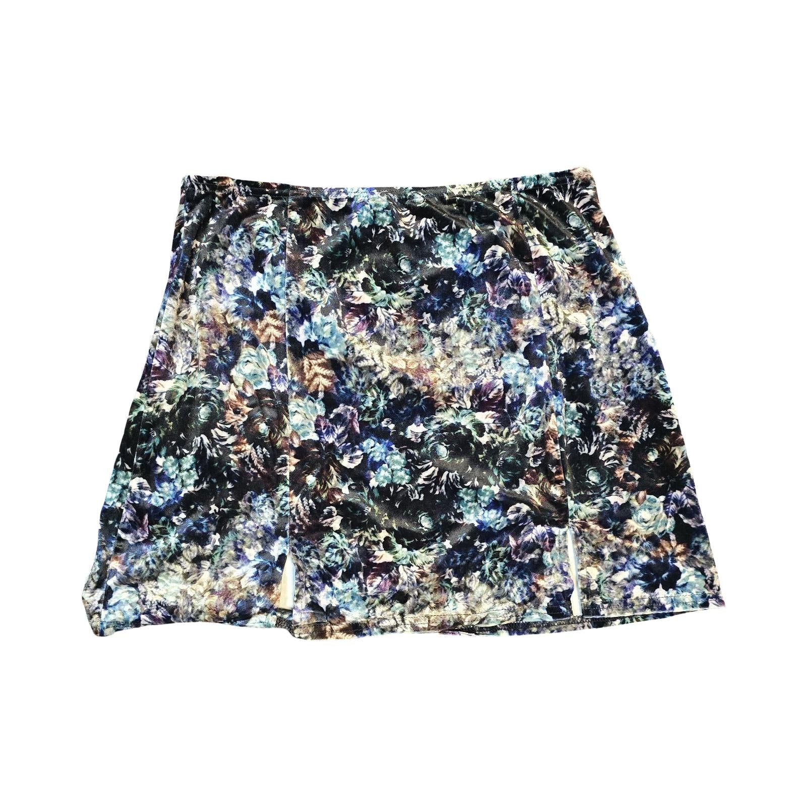 Blue Floral Velvet Mini Skirt L Size 16 Evening Urban Outfitters