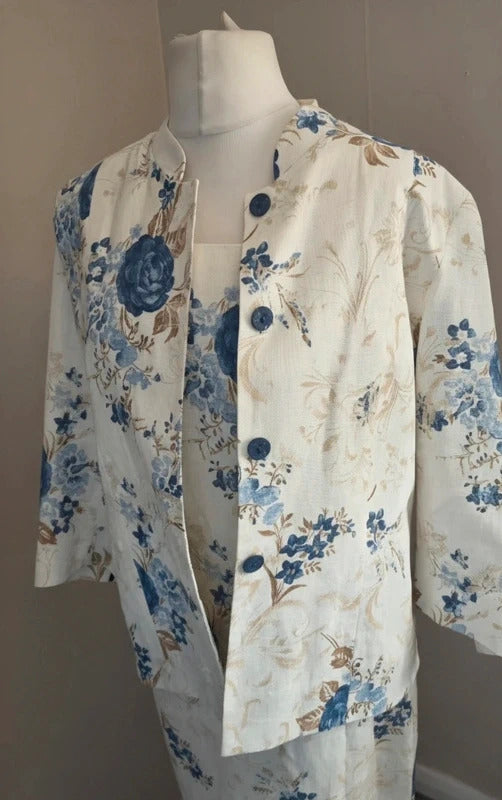 Bianco 100% Linen Occasion Dress & Blazer Set Size 14