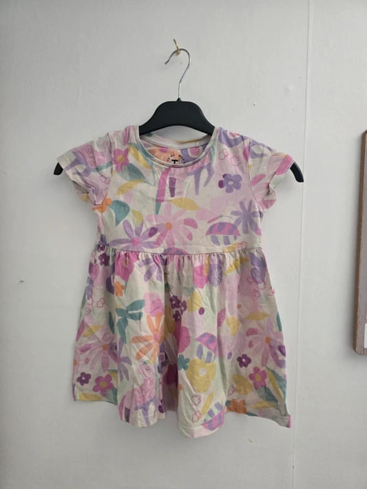 Tu Girls Multicoloured Abstract Floral Cotton Summer Dress Age 3-4 Years