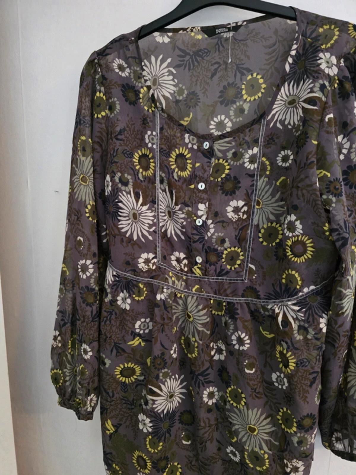 Marks & Spencer Grey & Yellow Patterned Blouse Size 14