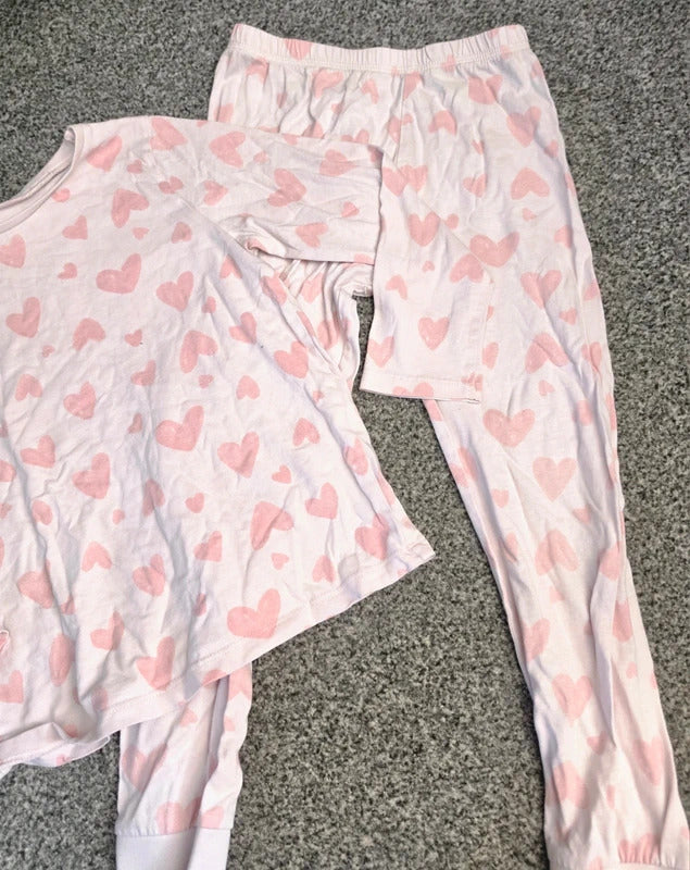 George Girls Pink Heart Print 2-Piece Long Sleeve Winter Pyjama Set Age 5-6 Years