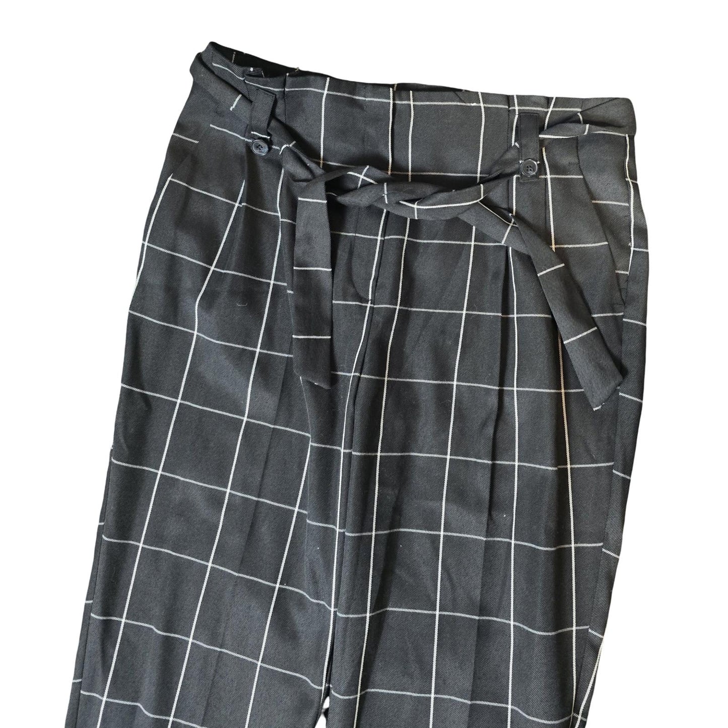 Primark Black & White Check Trousers Size 16 High Waisted Belted