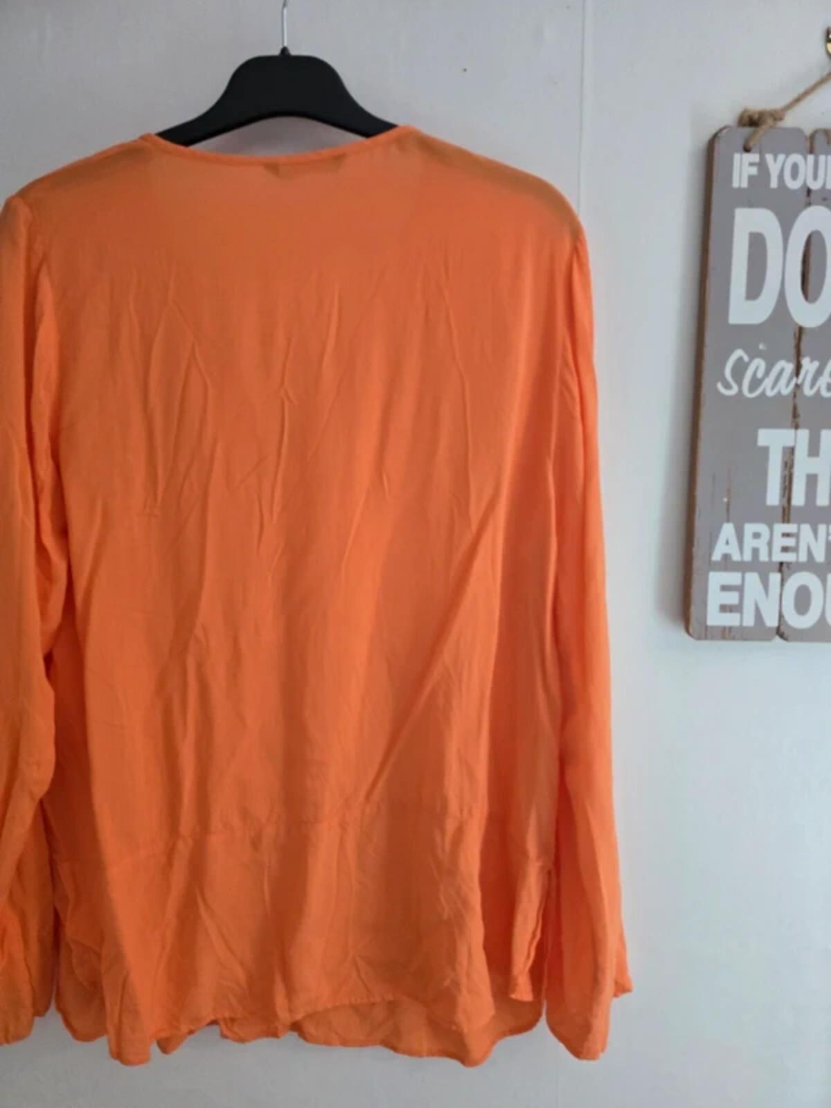 M&S Collection Bright Orange Long-Sleeved V-Neck Blouse Size 14