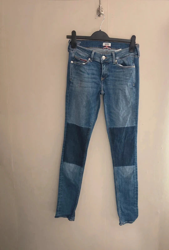 Tommy Jeans Blue Contrast Panel Mid-Rise Skinny Jeans Size W27 L32 (UK Size 8)