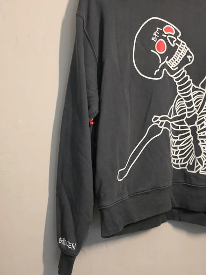 Broken Planet Market Dark Grey Skeleton Graphic Hoodie Mens XS Cotton Streetwear