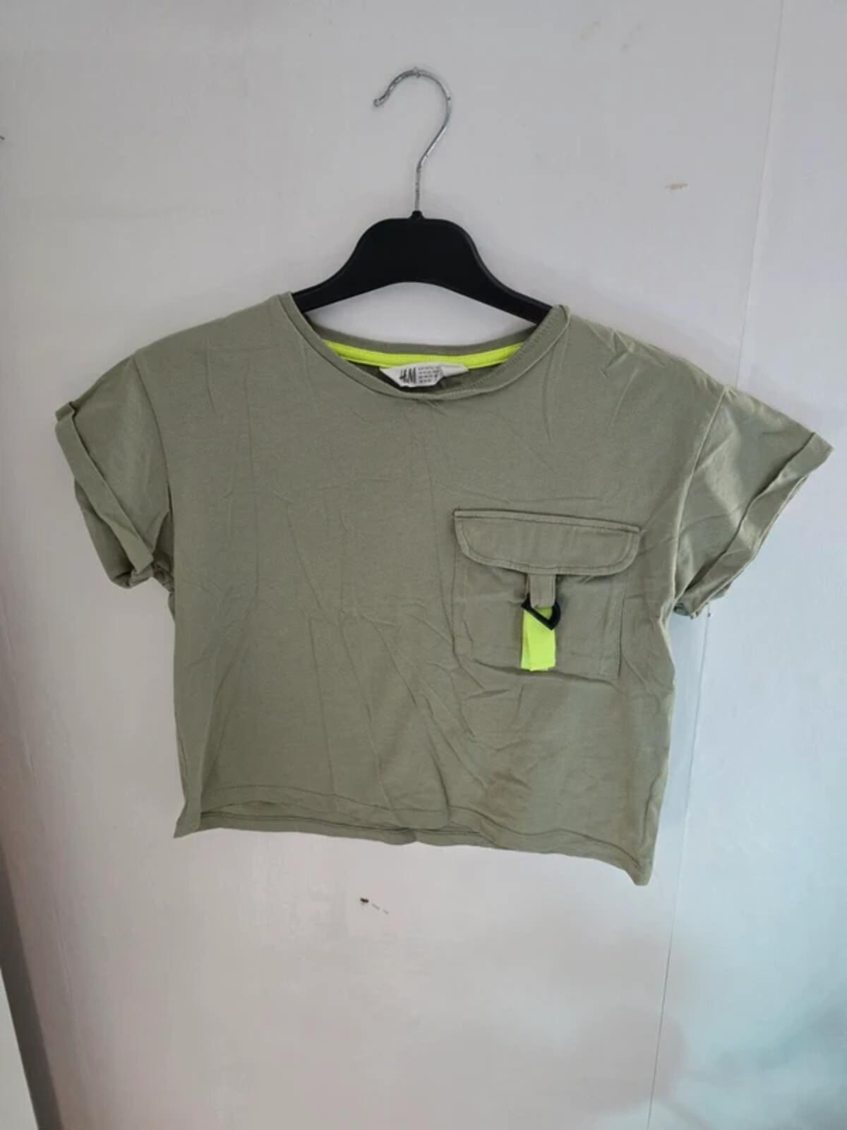 H&M Girls Khaki Green Cropped Short-Sleeved T-Shirt Size Age 10-12 Years