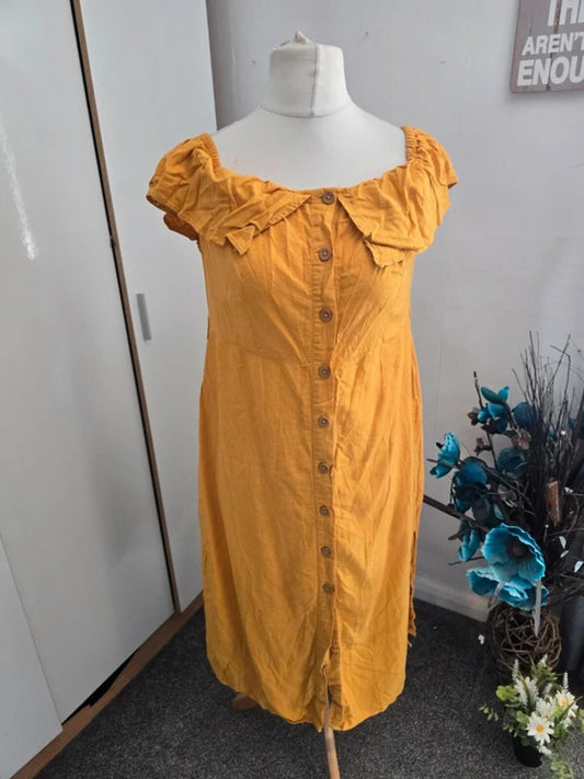 F&F Mustard Yellow Midi Dress Off Shoulder Size 12