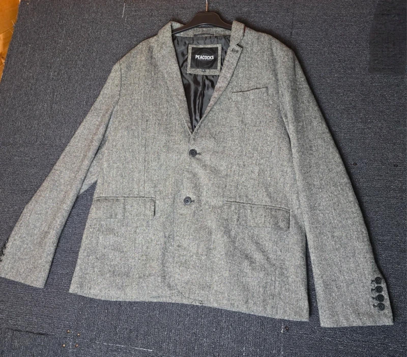 Peacocks Men's Grey Wool Blend Blazer Size XL 2-Button Lined Jacket