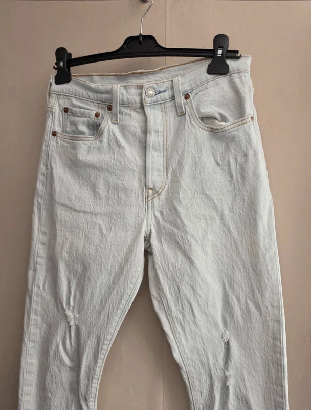 Levi's 501 Women's White Ripped Distressed Skinny Jeans W28 L28 Size 8-10