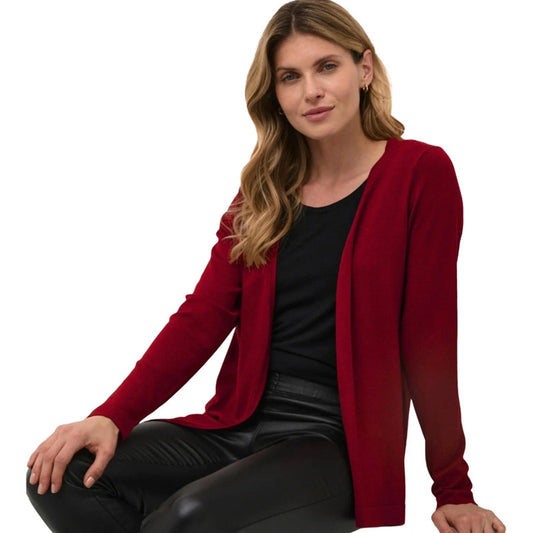 Kaffe Red Open Front Cardigan S Size 10/12 Mid Length Layering Work Causal