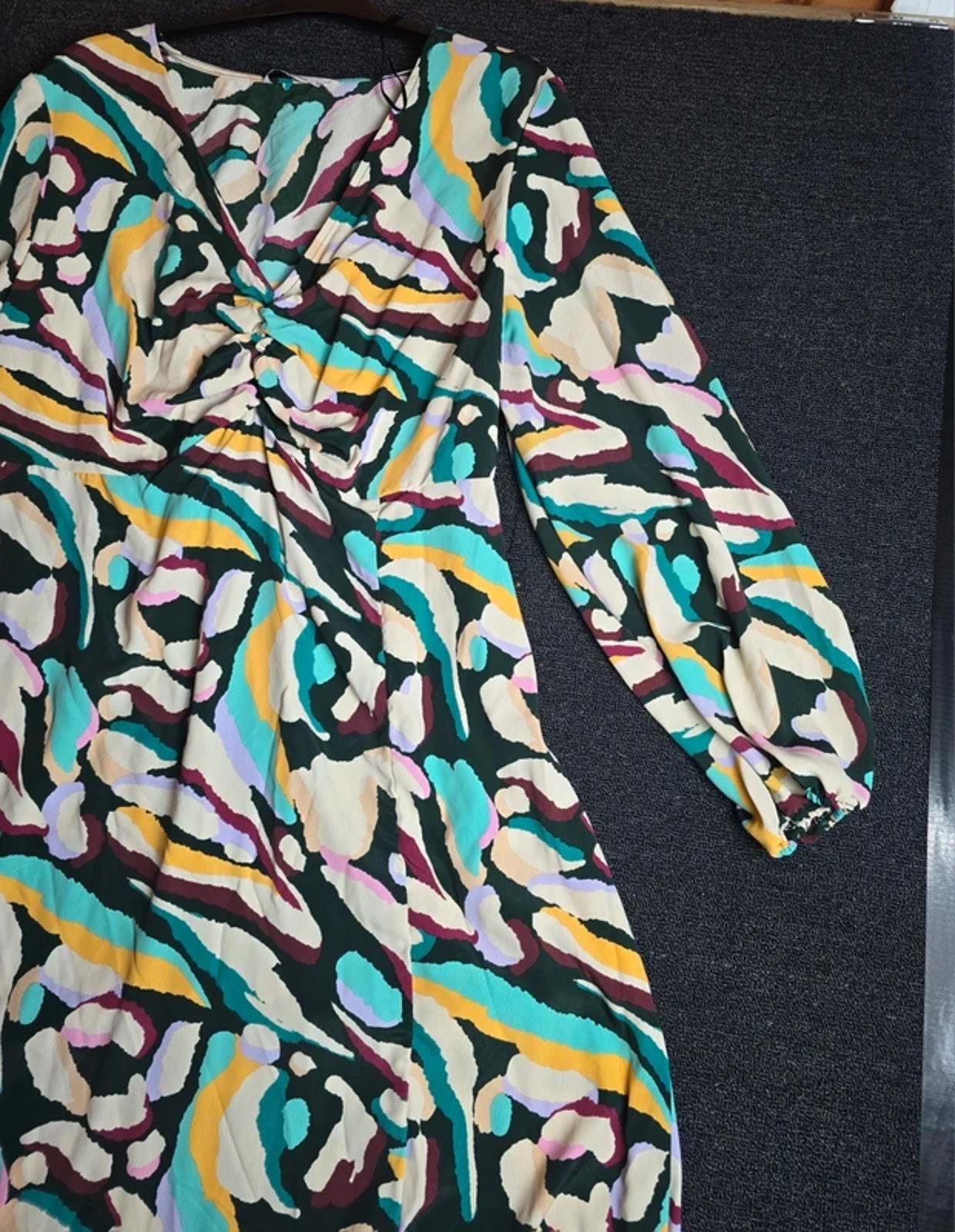 Tu Abstract Print Midi Dress Multicolour Size 22 Ruched Front Slit