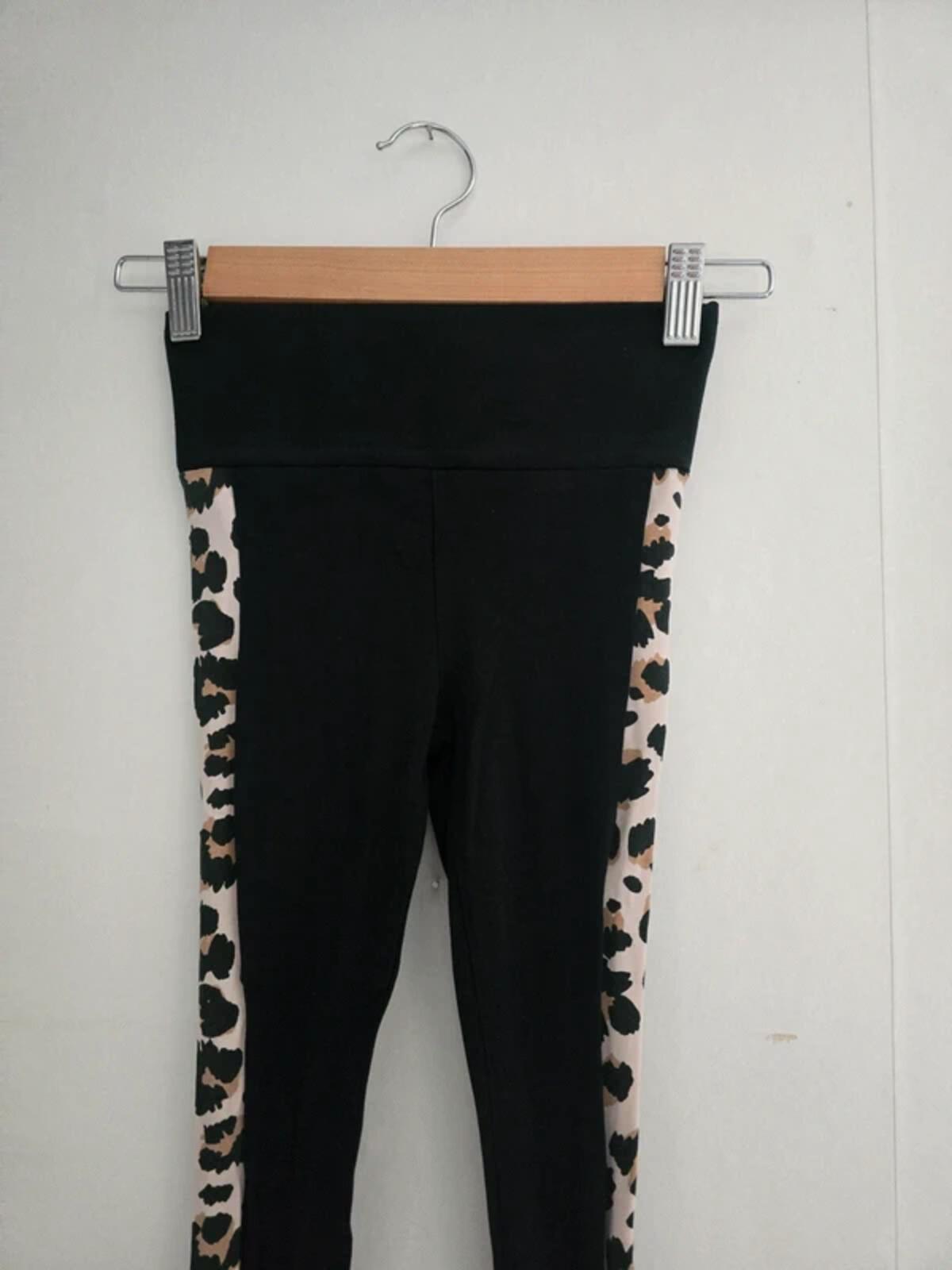 George Girls Black Leggings with Animal Print Side Panels Age 5-6 Years