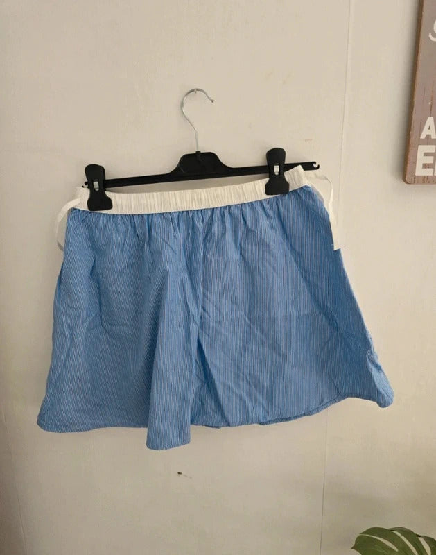 Primark White & Blue Striped Flared Mini Skirt XS size 6-8 New