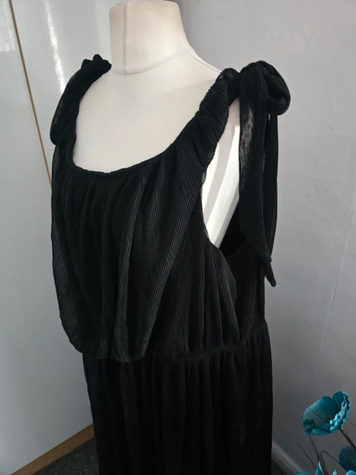 Next Black Sleeveless Shoulder-Tie Ribbed Maxi Dress Size 26